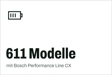 Textgrafik: 611 Modelle, mit Bosch Performance Line CX – Technik