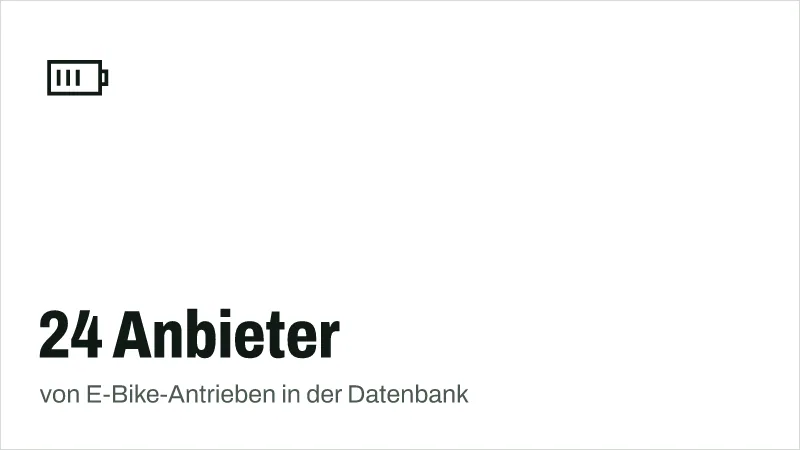 Textgrafik: 24 Anbieter, von E-Bike-Antrieben in der Datenbank – Technik