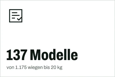 Textgrafik: 137 Modelle, von 1.175 wiegen bis 20 kg – Kaufberatung & Tests